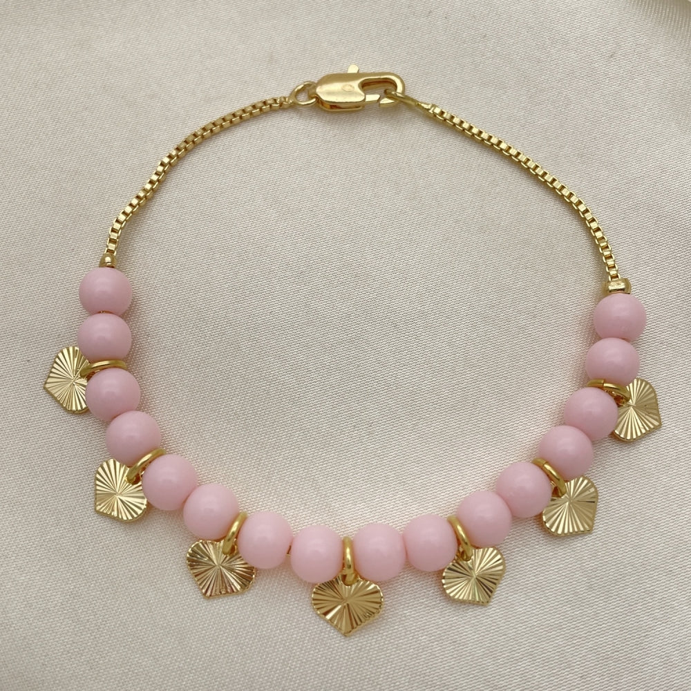 Oro Laminado Fancy Bracelet, Gold Filled Style Heart Design, Polished, Golden Finish