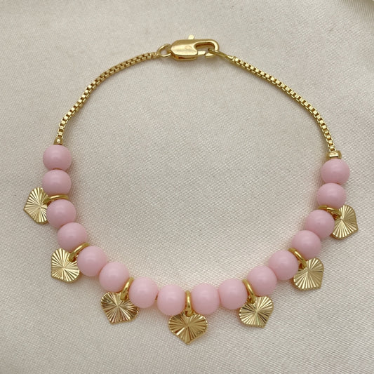 Oro Laminado Fancy Bracelet, Gold Filled Style Heart Design, Polished, Golden Finish