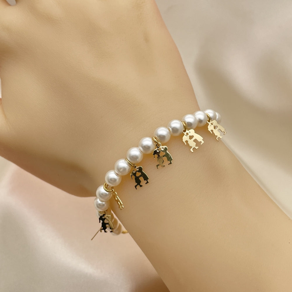 Oro Laminado Charm Bracelet, Gold Filled Style Little Boy and Little Girl Design, Polished, Golden Finish