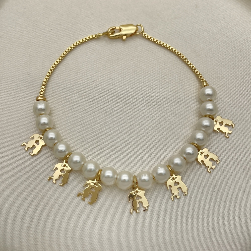 Oro Laminado Charm Bracelet, Gold Filled Style Little Boy and Little Girl Design, Polished, Golden Finish
