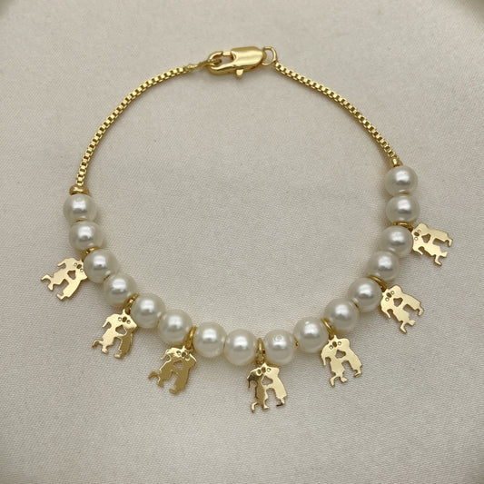 Oro Laminado Charm Bracelet, Gold Filled Style Little Boy and Little Girl Design, Polished, Golden Finish