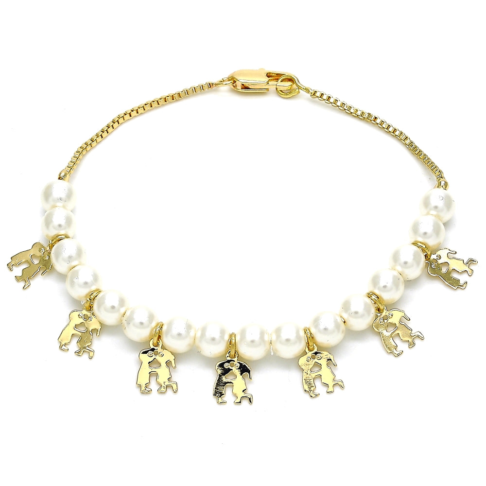 Oro Laminado Charm Bracelet, Gold Filled Style Little Boy and Little Girl Design, Polished, Golden Finish