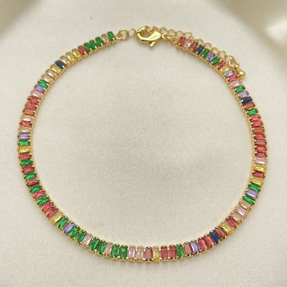 Multi Color Stone Gold Anklet - Handmade with the Highest Gold Filled Style Craftsmanship - Rainbow Colored Anklets 03.130.0008.4.10