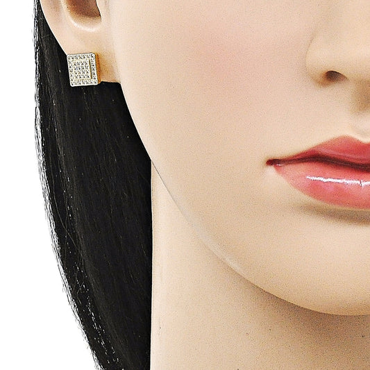 Oro Laminado Stud Earring, Gold Filled Style with White Micro Pave, Polished, Golden Finish