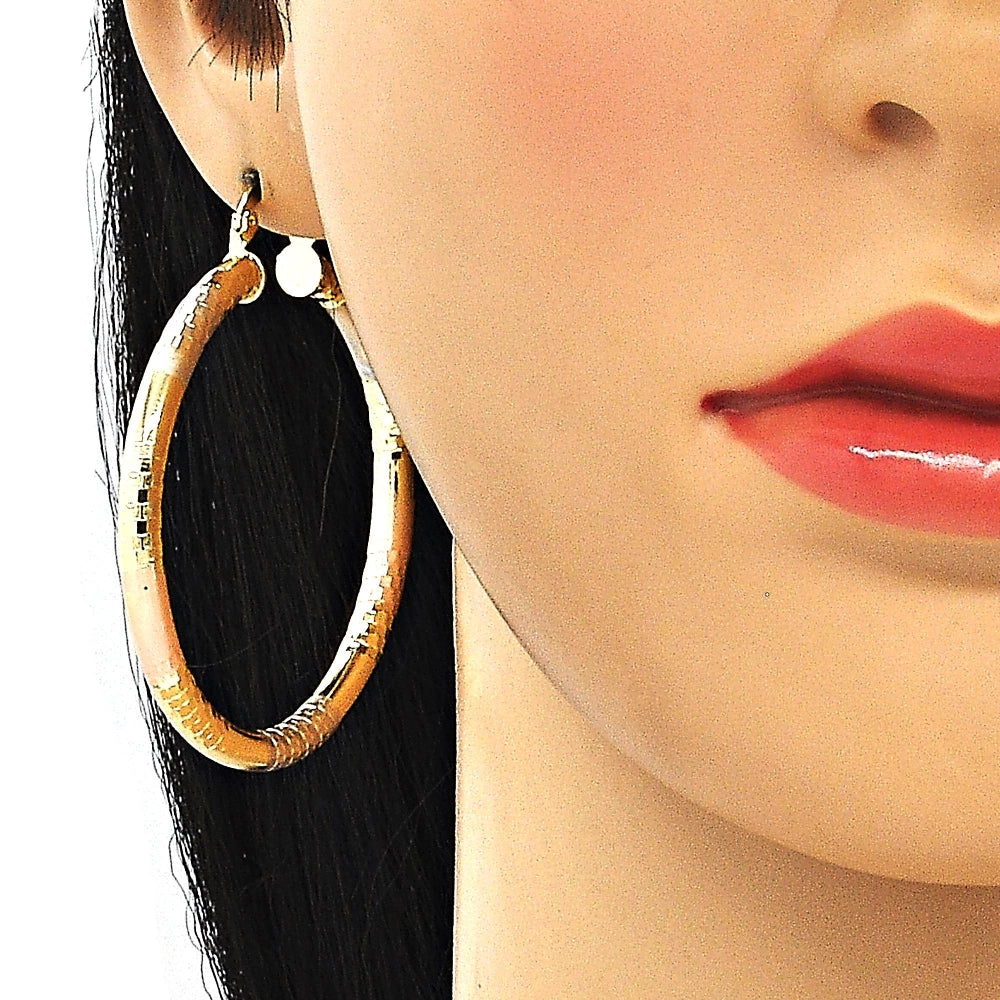 Oro Laminado Large Hoop, Gold Filled Style Hollow Design, Polished, Tricolor