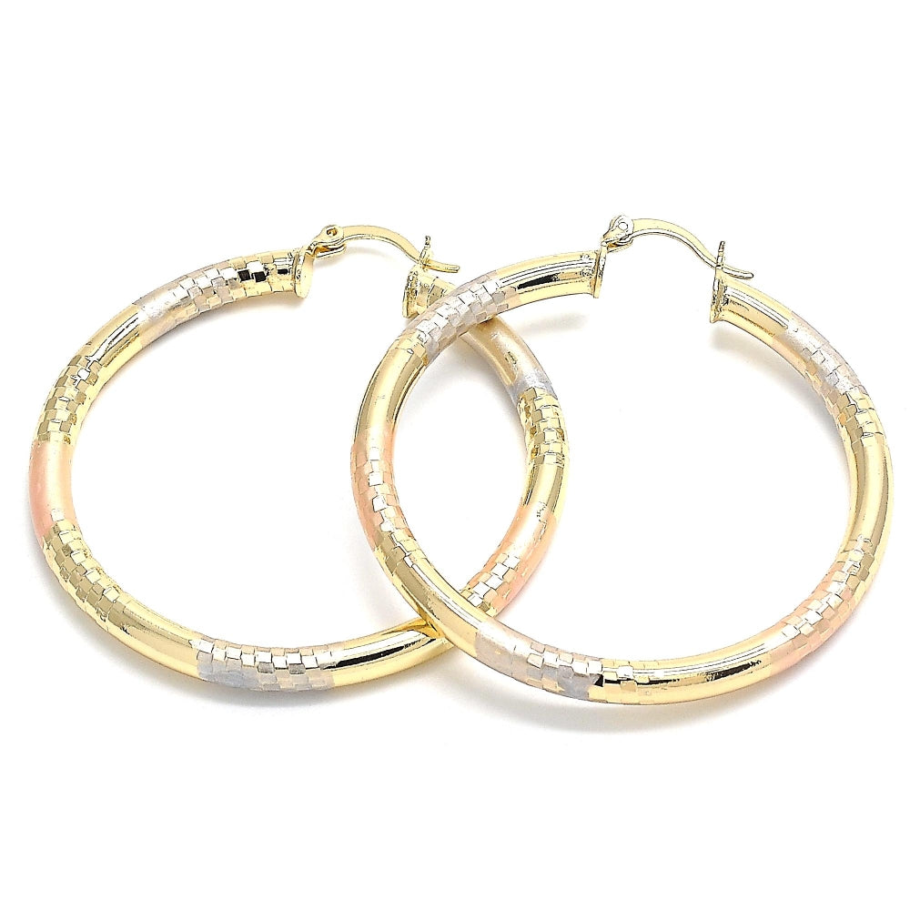 Oro Laminado Large Hoop, Gold Filled Style Hollow Design, Polished, Tricolor