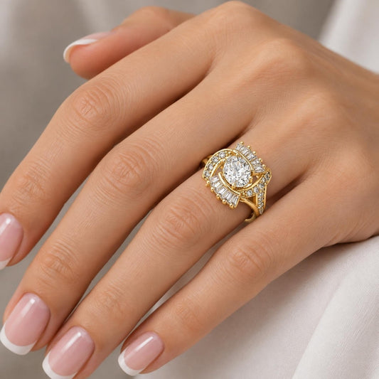Oro Laminado Multi Stone Ring, Gold Filled Style with White Cubic Zirconia, Polished, Golden Finish