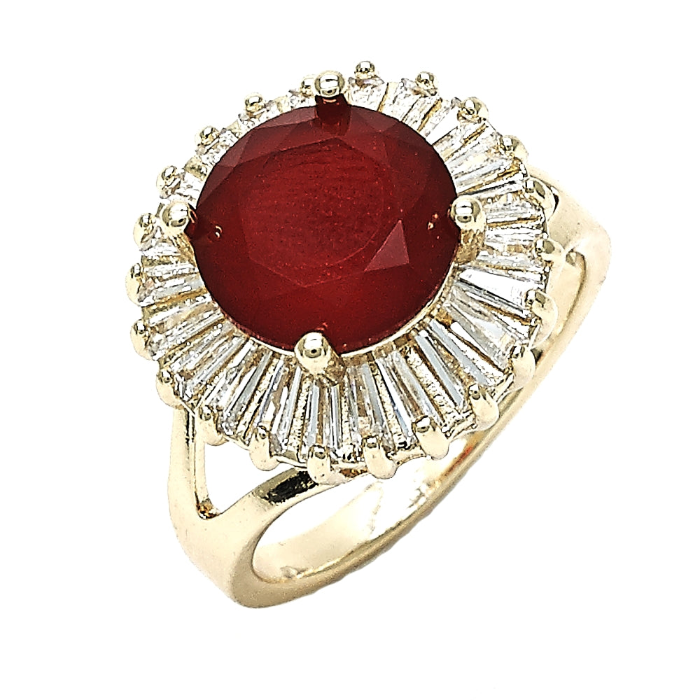 Oro Laminado Multi Stone Ring, Gold Filled Style with Ruby and White Cubic Zirconia, Polished, Golden Finish