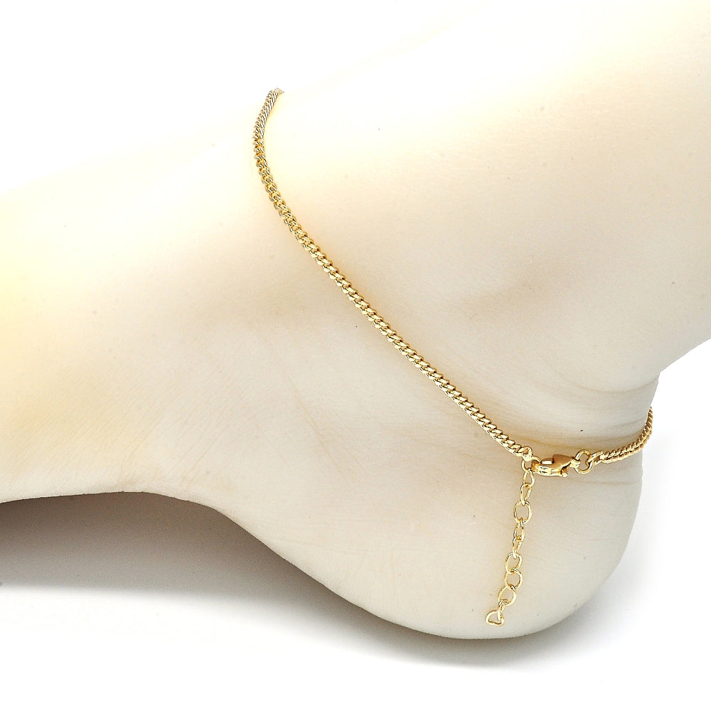 Oro Laminado Basic Anklet, Gold Filled Style Miami Cuban Design, Polished, Golden Finish
