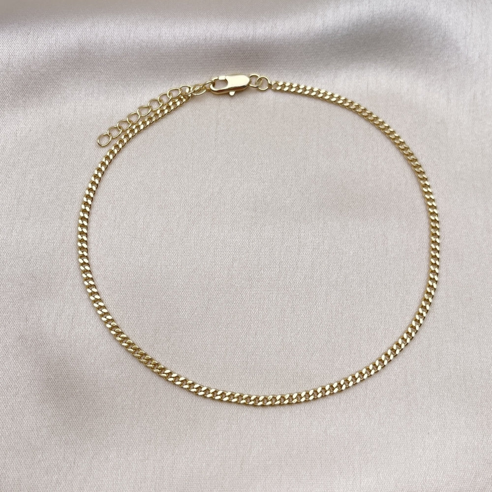 Oro Laminado Basic Anklet, Gold Filled Style Miami Cuban Design, Polished, Golden Finish