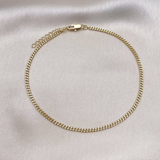 Oro Laminado Basic Anklet, Gold Filled Style Miami Cuban Design, Polished, Golden Finish