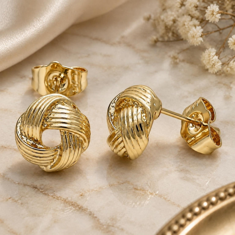 Oro Laminado Stud Earring, Gold Filled Style Love Knot Design, Polished, Golden Finish