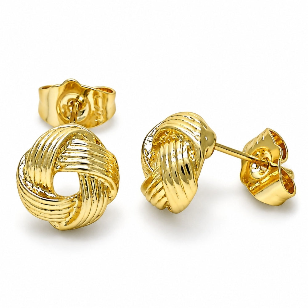 Oro Laminado Stud Earring, Gold Filled Style Love Knot Design, Polished, Golden Finish