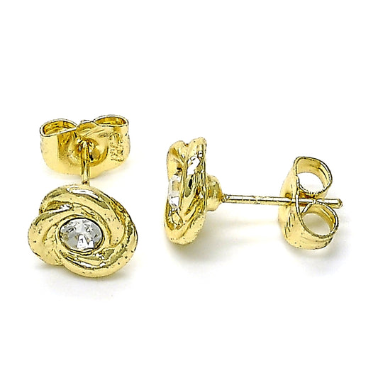 Oro Laminado Stud Earring, Gold Filled Style with White Crystal, Polished, Golden Finish