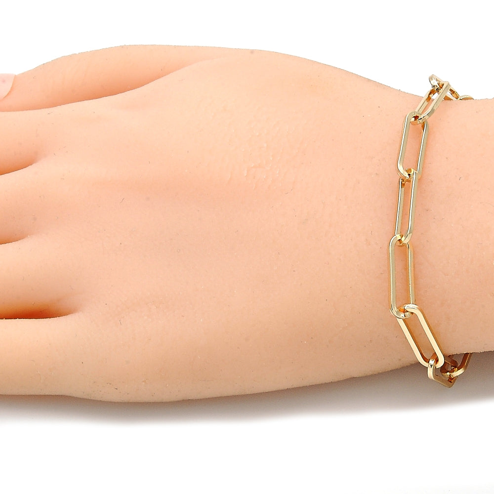 Oro Laminado Basic Bracelet, Gold Filled Style Paperclip Design, Polished, Golden Finish