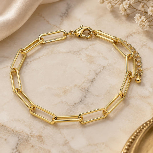 Oro Laminado Basic Bracelet, Gold Filled Style Paperclip Design, Polished, Golden Finish