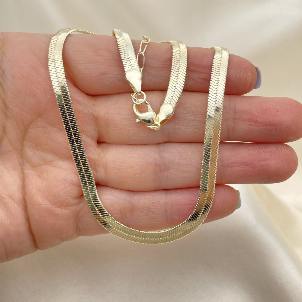 Oro Laminado Basic Necklace, Gold Filled Style Herringbone Design, Polished, Golden Finish