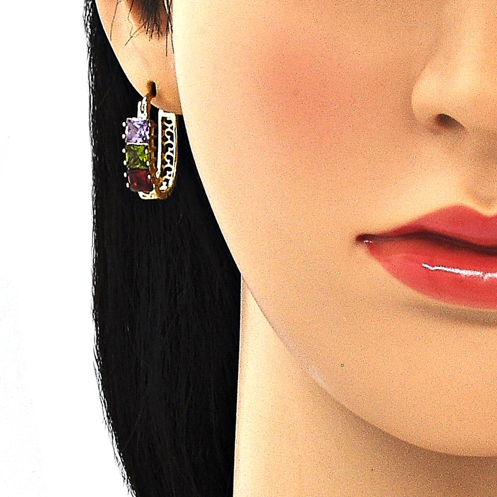 Oro Laminado Small Hoop, Gold Filled Style with Multicolor Cubic Zirconia, Polished, Golden Finish