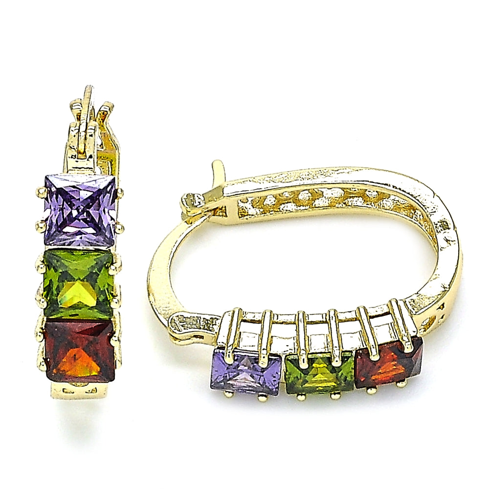 Oro Laminado Small Hoop, Gold Filled Style with Multicolor Cubic Zirconia, Polished, Golden Finish