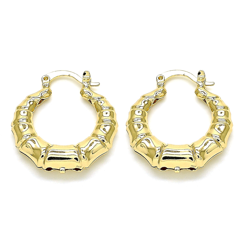 Oro Laminado Small Hoop, Gold Filled Style Bamboo and Hollow Design, Polished, Golden Finish