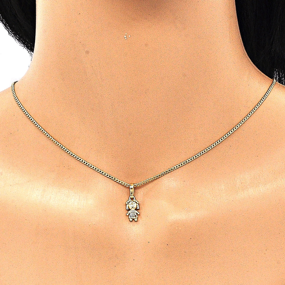 Oro Laminado Pendant Necklace, Gold Filled Style Little Girl Design, with Multicolor Micro Pave, Polished, Golden Finish