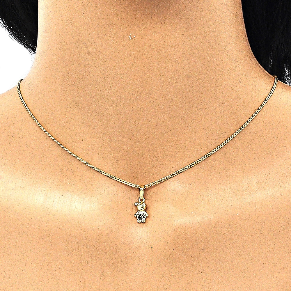 Oro Laminado Pendant Necklace, Gold Filled Style Little Boy Design, with Black Micro Pave, Polished, Golden Finish