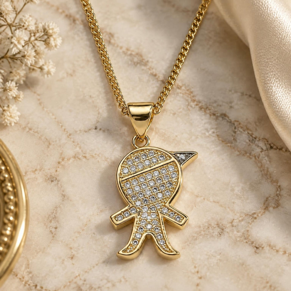 Oro Laminado Pendant Necklace, Gold Filled Style Little Boy Design, with White Micro Pave, Polished, Golden Finish