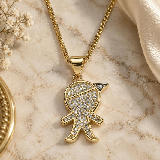 Oro Laminado Pendant Necklace, Gold Filled Style Little Boy Design, with White Micro Pave, Polished, Golden Finish