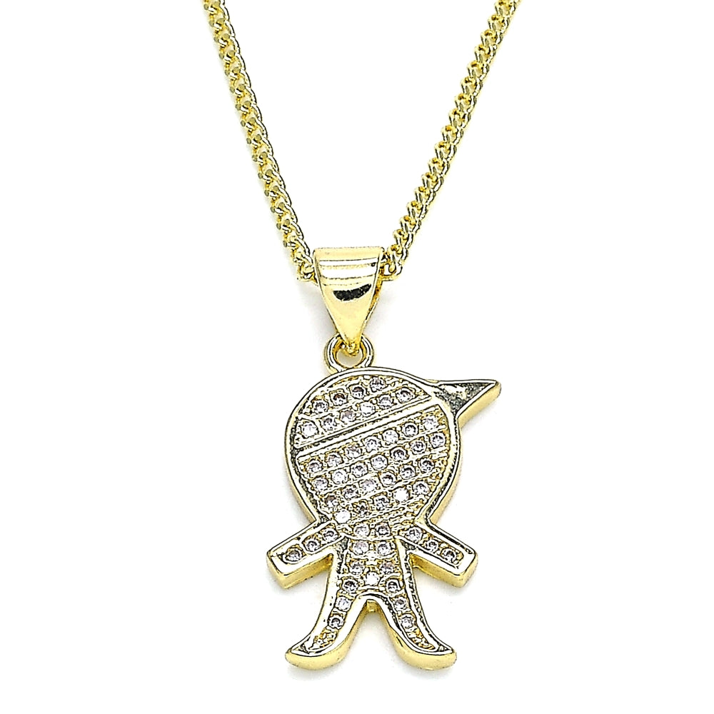 Oro Laminado Pendant Necklace, Gold Filled Style Little Boy Design, with White Micro Pave, Polished, Golden Finish