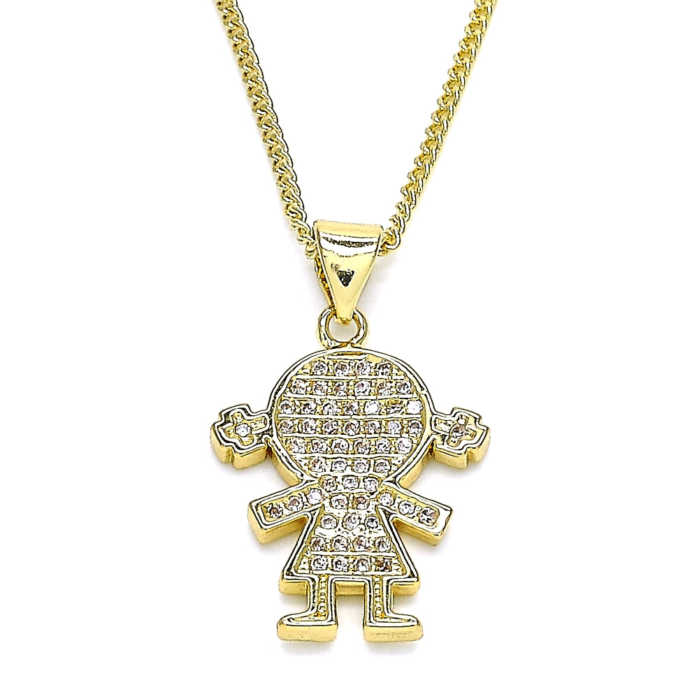 Oro Laminado Pendant Necklace, Gold Filled Style Little Girl Design, with White Micro Pave, Polished, Golden Finish