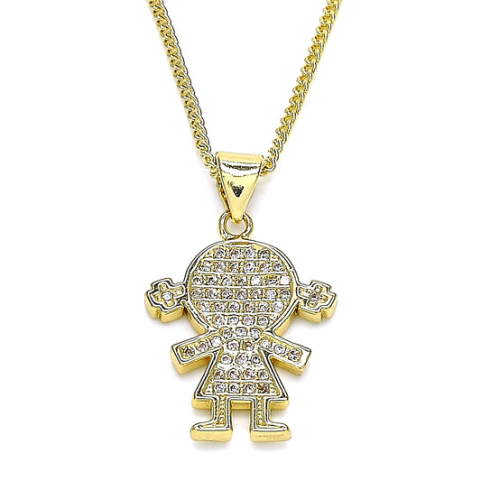 Oro Laminado Pendant Necklace, Gold Filled Style Little Girl Design, with White Micro Pave, Polished, Golden Finish