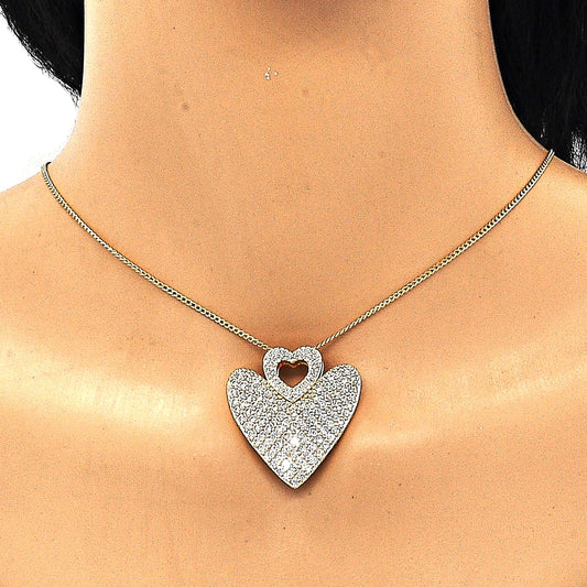 Oro Laminado Pendant Necklace, Gold Filled Style Heart Design, with White Micro Pave, Polished, Golden Finish
