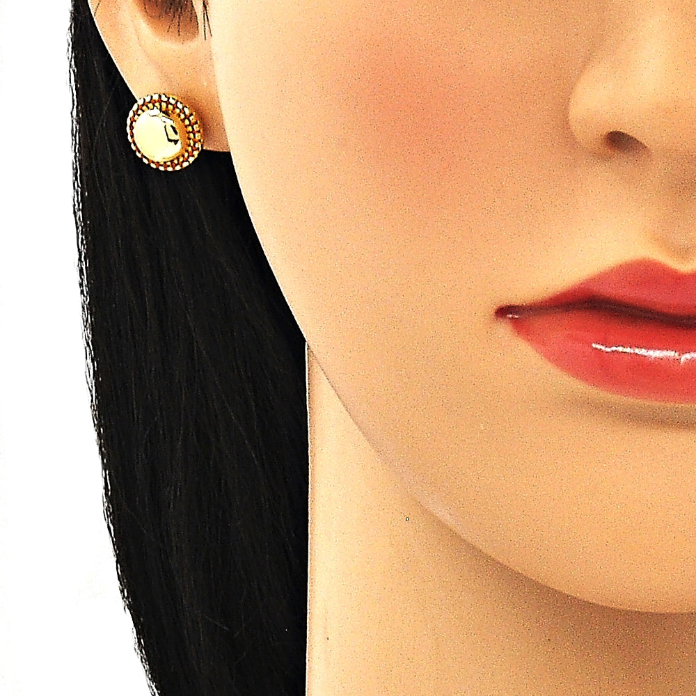 Oro Laminado Stud Earring, Gold Filled Style with Garnet Micro Pave, Polished, Golden Finish