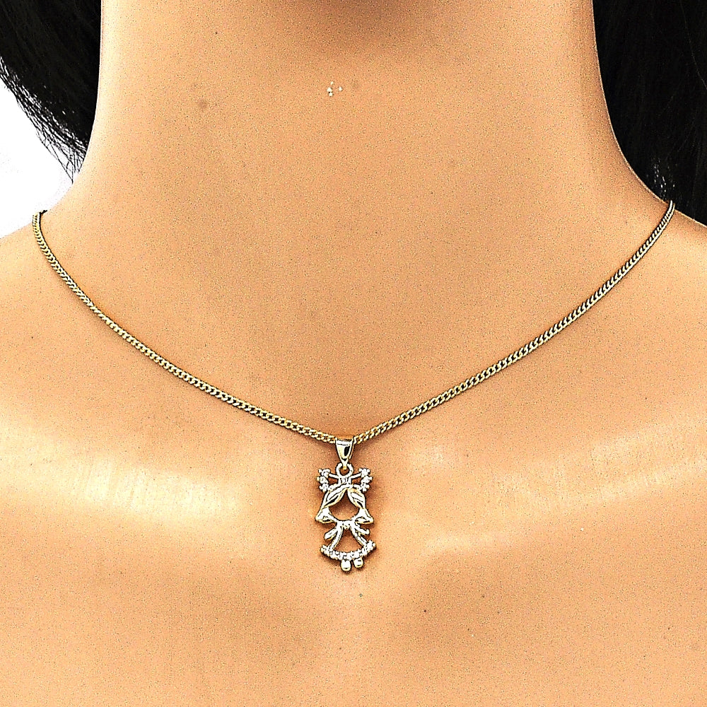 Oro Laminado Pendant Necklace, Gold Filled Style Little Girl Design, with White Micro Pave, Polished, Golden Finish