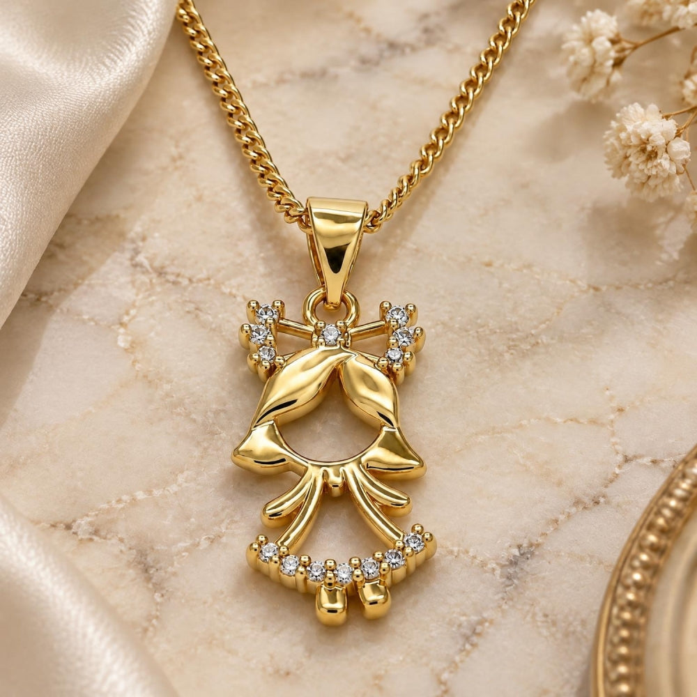 Oro Laminado Pendant Necklace, Gold Filled Style Little Girl Design, with White Micro Pave, Polished, Golden Finish