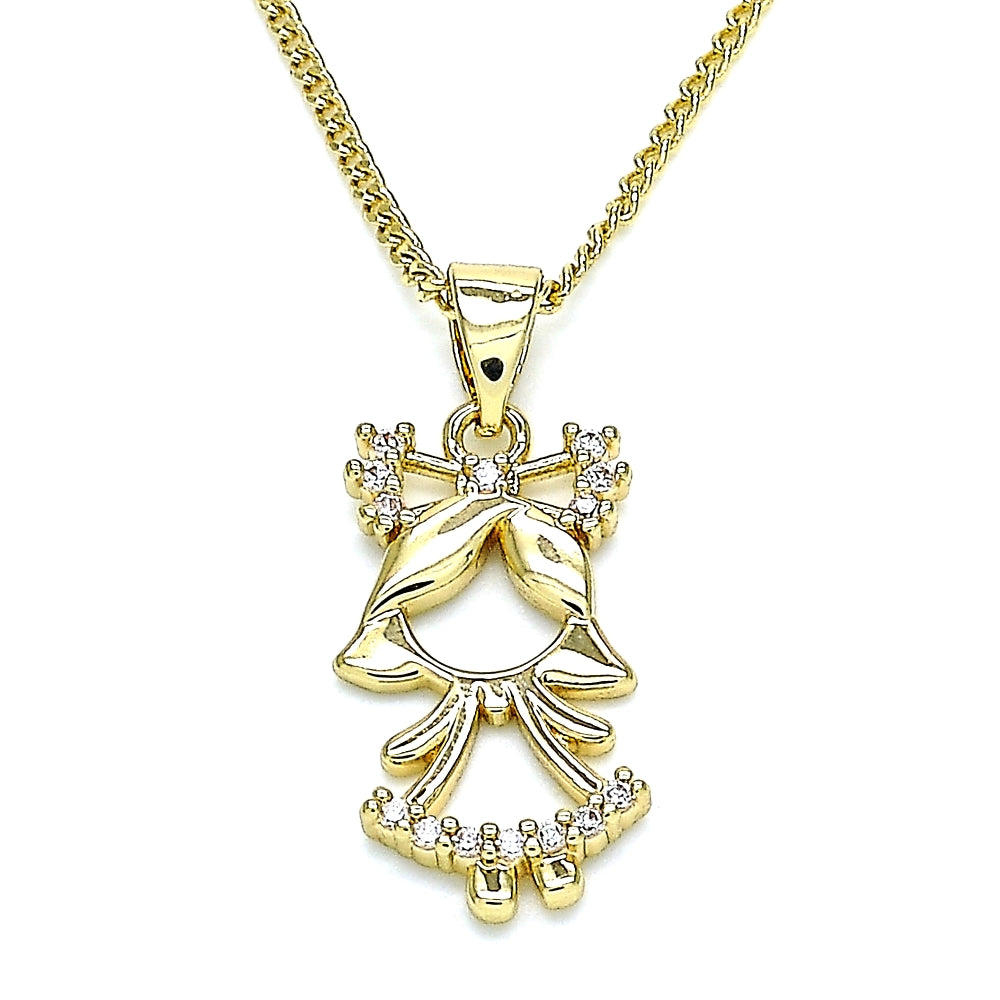 Oro Laminado Pendant Necklace, Gold Filled Style Little Girl Design, with White Micro Pave, Polished, Golden Finish