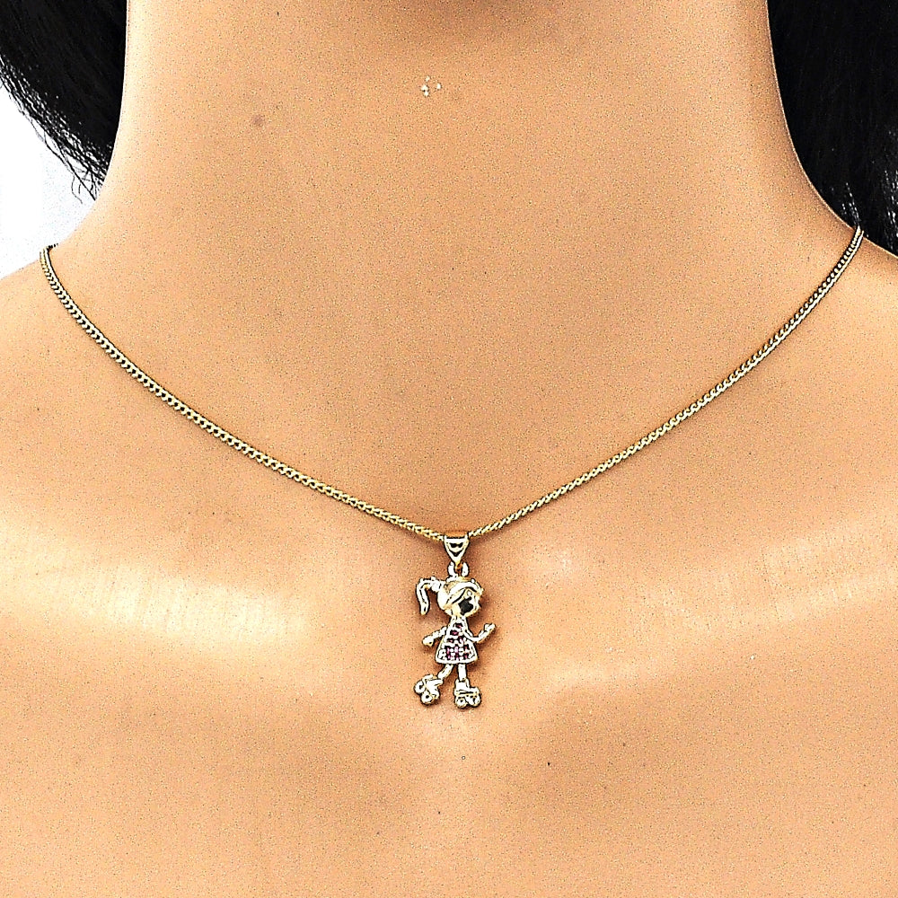 Oro Laminado Pendant Necklace, Gold Filled Style Little Girl Design, with White Micro Pave, Polished, Golden Finish