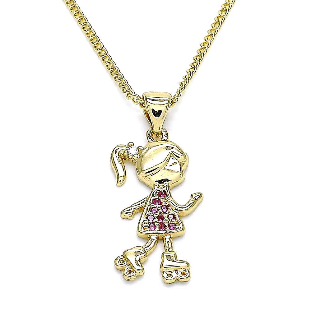 Oro Laminado Pendant Necklace, Gold Filled Style Little Girl Design, with White Micro Pave, Polished, Golden Finish