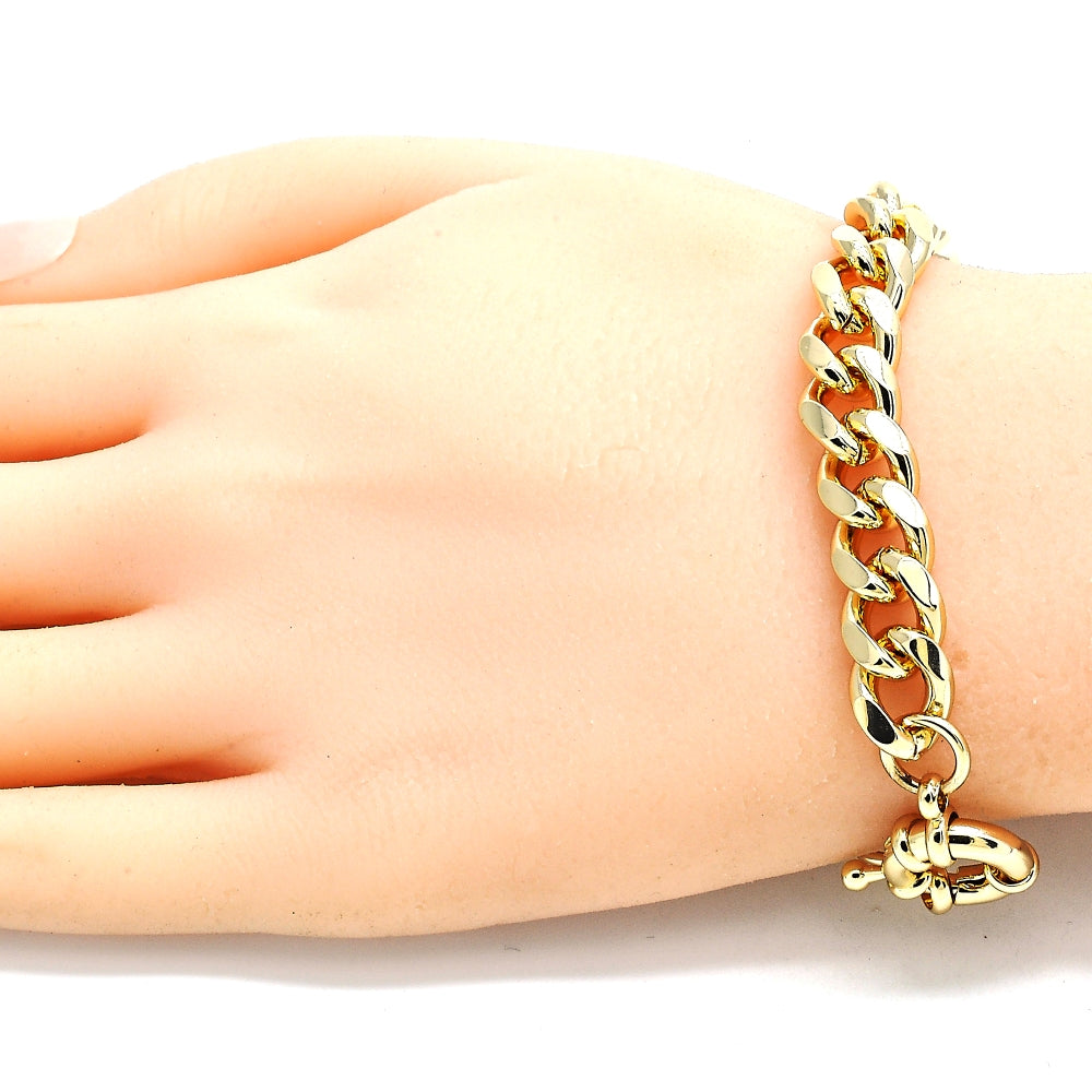 Oro Laminado Basic Bracelet, Gold Filled Style Miami Cuban Design, Polished, Golden Finish