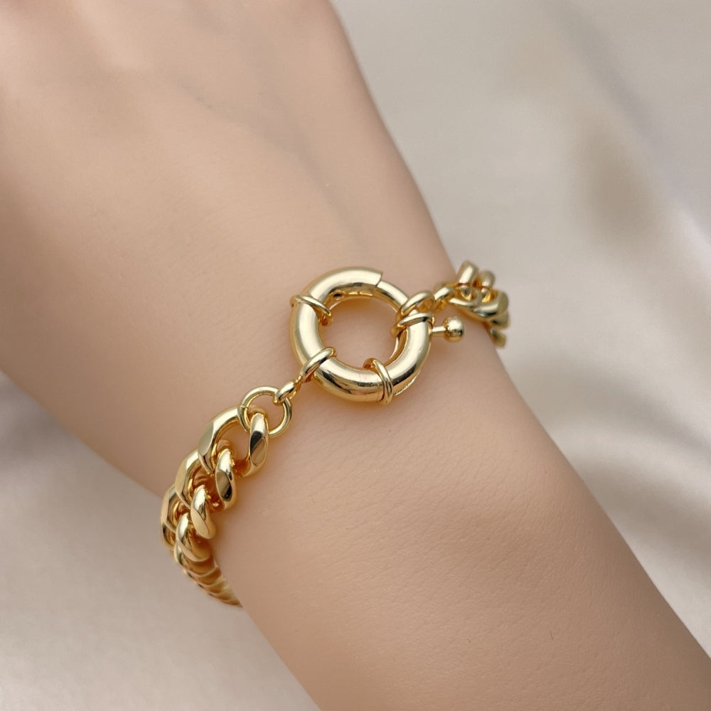Oro Laminado Basic Bracelet, Gold Filled Style Miami Cuban Design, Polished, Golden Finish