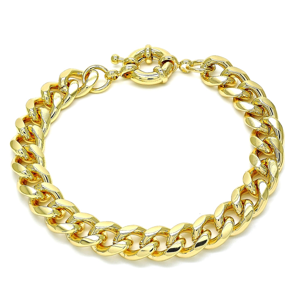 Oro Laminado Basic Bracelet, Gold Filled Style Miami Cuban Design, Polished, Golden Finish
