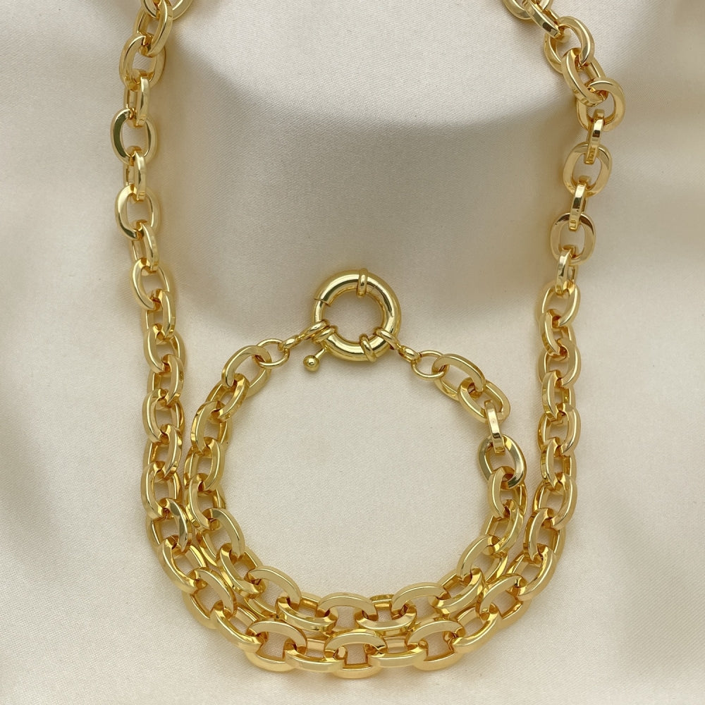 Oro Laminado Necklace and Bracelet, Gold Filled Style Rolo Design, Polished, Golden Finish