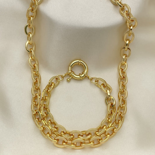 Oro Laminado Necklace and Bracelet, Gold Filled Style Rolo Design, Polished, Golden Finish