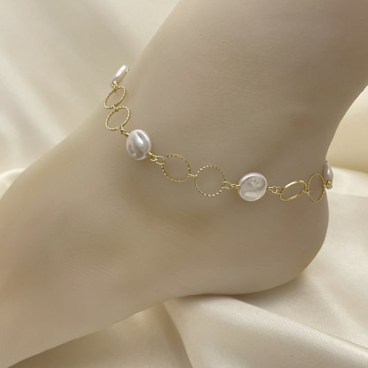 Gold Anklet - Round Pearl Design Handmade with the Highest Gold Filled Style Craftsmanship - Gold Filled Anklets 03.386.0024.10