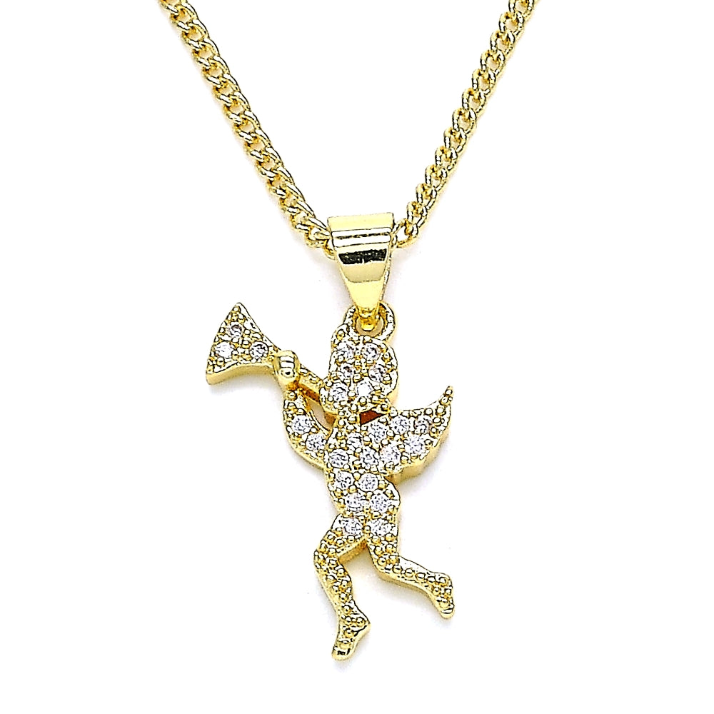 Oro Laminado Pendant Necklace, Gold Filled Style Angel Design, with White Micro Pave, Polished, Golden Finish
