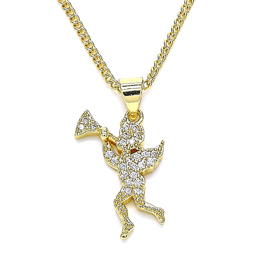 Oro Laminado Pendant Necklace, Gold Filled Style Angel Design, with White Micro Pave, Polished, Golden Finish