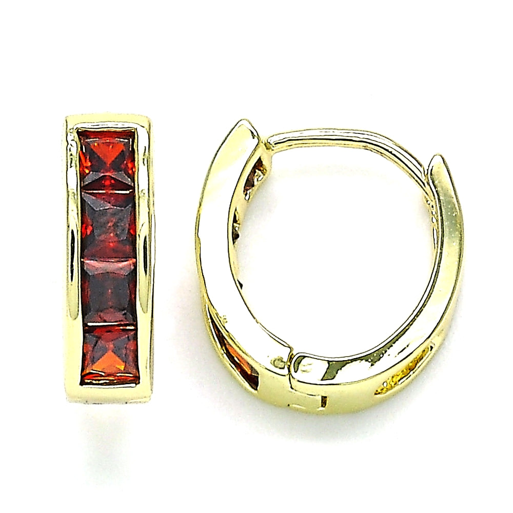 Oro Laminado Huggie Hoop, Gold Filled Style with Garnet Micro Pave, Polished, Golden Finish