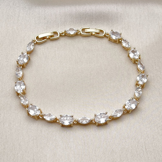 Oro Laminado Tennis Bracelet, Gold Filled Style with White Cubic Zirconia, Polished, Golden Finish
