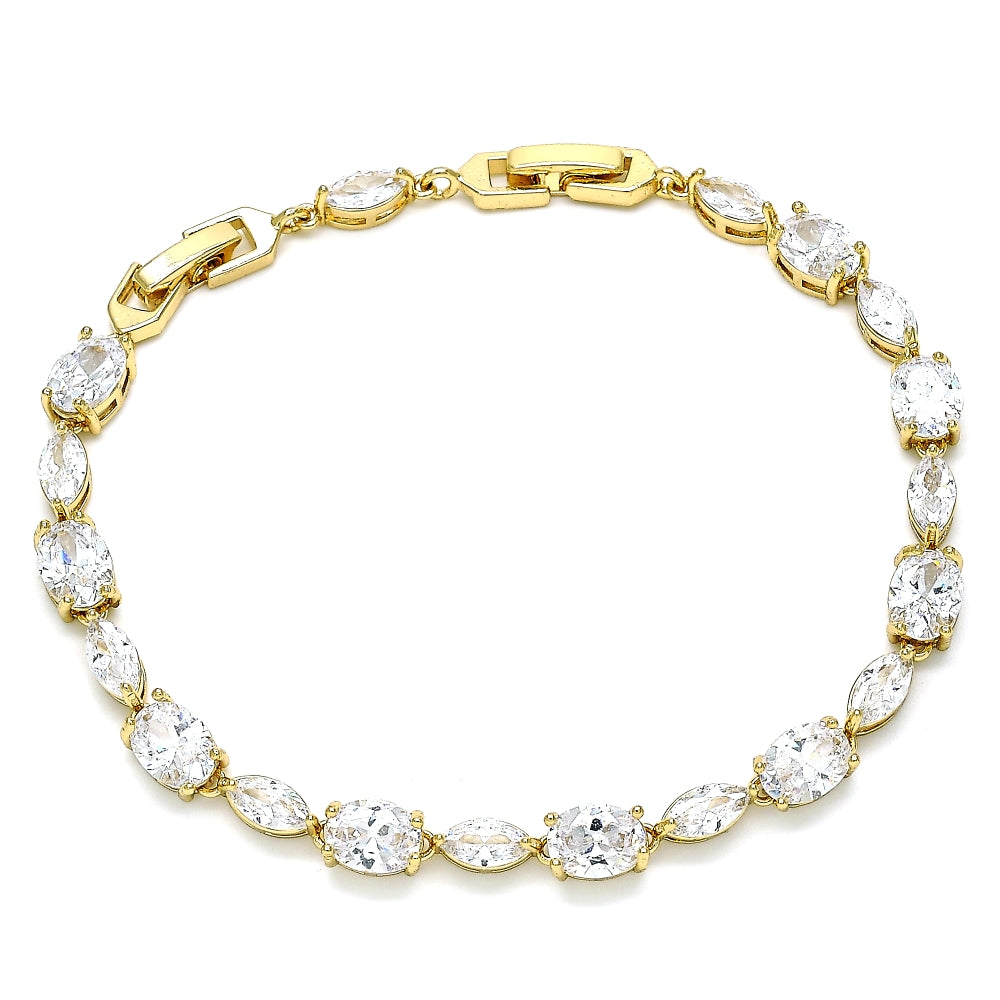 Oro Laminado Tennis Bracelet, Gold Filled Style with White Cubic Zirconia, Polished, Golden Finish
