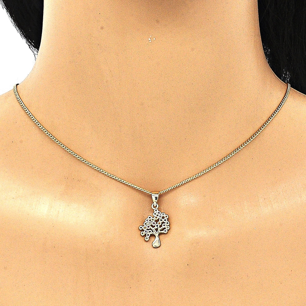 Oro Laminado Pendant Necklace, Gold Filled Style Tree Design, with Multicolor Micro Pave, Polished, Golden Finish